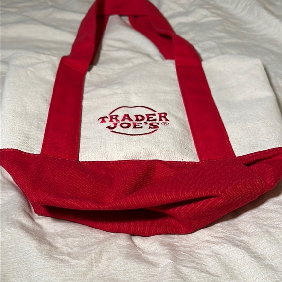 Trader Joe's Red and Cream Tote Bag - Picture 2 of 2
